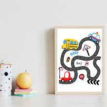 Laden Sie das Bild in den Galerie-Viewer, Kinderposter 6er Set ABC Auto Fahrzeuge Lernposter Alphabet | Kinderzimmer Wandbilder Kindergarten Grundschule Kinder Lernhilfe Poster