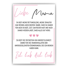 Laden Sie das Bild in den Galerie-Viewer, Mama Poster DIN A4 Kunstdruck personalisierbar Muttertag Geschenk Danksagung Beste Mutter Wandbild Liebe Mama