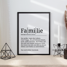 Laden Sie das Bild in den Galerie-Viewer, Familie Poster Definition - Familien Wandbild Wohnzimmer Küche Esszimmer Schlafzimmer Wanddeko
