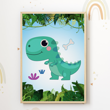 Laden Sie das Bild in den Galerie-Viewer, Dinosaurier Bilder 3er Set DIN A4 Kinderzimmer Dino Wandbilder Babyzimmer Poster Dekoration