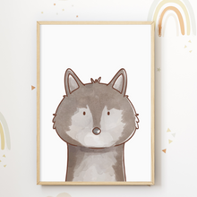 Laden Sie das Bild in den Galerie-Viewer, Waldtiere Waschbär Wolf Reh 3er Set Kinderzimmer Bilder DIN A4 Poster Babyzimmer Wandbilder Dekoration