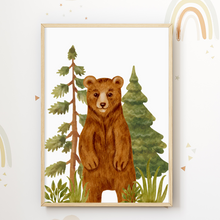 Laden Sie das Bild in den Galerie-Viewer, Niedliche Waldtiere Bilder 4er Set DIN A4 Kinderzimmer Wandbilder Babyzimmer Poster Dekoration - Reh Fuchs Bär Hase