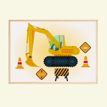 Laden Sie das Bild in den Galerie-Viewer, Baufahrzeuge Baustelle Walze Bagger Bilder 4er Set DIN A4 Kinderzimmer Wandbilder Babyzimmer Poster Dekoration