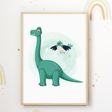 Laden Sie das Bild in den Galerie-Viewer, Dinosaurier Bilder 4er Set DIN A4 Kinderzimmer Wandbilder Babyzimmer Poster Dekoration