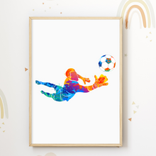 Laden Sie das Bild in den Galerie-Viewer, Farbenfrohe Fußballspieler 3er Set Kinderzimmer Fußball Bilder DIN A4 Poster Babyzimmer Wandbilder Dekoration