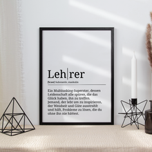 Laden Sie das Bild in den Galerie-Viewer, Lehrer Poster Definition Kunstdruck Wandbild Geschenk