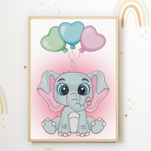 Laden Sie das Bild in den Galerie-Viewer, Tiere mit Luftballons Bilder 3er Set DIN A4 Kinderzimmer Wandbilder Babyzimmer Poster Dekoration Bär Elefant Giraffe