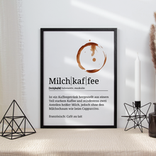 Laden Sie das Bild in den Galerie-Viewer, Milchkaffee Poster Definition - Kaffee Wandbild Barista Küche Wanddeko