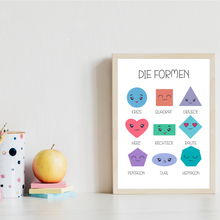 Laden Sie das Bild in den Galerie-Viewer, Kinderposter 4er Set ABC, Zahlen, Formen, Farben Lernposter Kinderzimmer Wandbilder Einschulung Kindergarten Grundschule Alphabet Lernhilfe für Kinder
