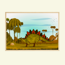 Laden Sie das Bild in den Galerie-Viewer, Dinosaurier Bilder 4er Set DIN A4 Dino Kinderzimmer Wandbilder Babyzimmer Poster Dekoration