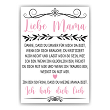 Laden Sie das Bild in den Galerie-Viewer, Liebe Mama Poster Kunstdruck DIN A4 Danksagung Muttertag Geschenk Dankeschön Beste Mutter Wandbild Mama Geburtstag Weihnachten