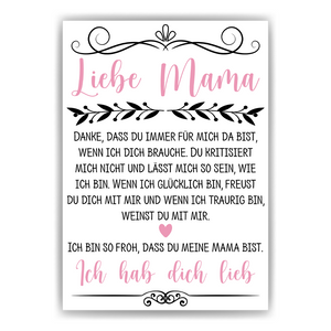 Liebe Mama Poster Kunstdruck DIN A4 Danksagung Muttertag Geschenk Dankeschön Beste Mutter Wandbild Mama Geburtstag Weihnachten