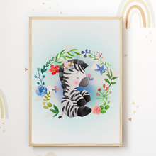 Laden Sie das Bild in den Galerie-Viewer, Elefant Zebra Giraffe Safari Tiere Bilder 3er Set DIN A4 Kinderzimmer Wandbilder Babyzimmer Poster Dekoration