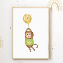 Laden Sie das Bild in den Galerie-Viewer, Luftballon Tiere 3er Set Kinderzimmer Bilder DIN A4 Poster Babyzimmer Wandbilder Dekoration - Fuchs Affe Elefant