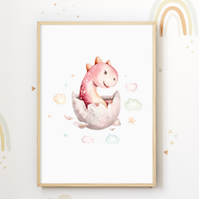 Laden Sie das Bild in den Galerie-Viewer, Niedliche Dinosaurier Bilder 3er Set DIN A4 Kinderzimmer Dino Poster Babyzimmer Wandbilder Dekoration