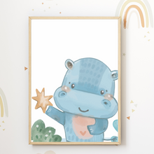 Laden Sie das Bild in den Galerie-Viewer, Löwe Nilpferd Tiger Elefant Safari Tiere 4er Set Kinderzimmer Bilder DIN A4 Wandbilder Deko Babyzimmer Poster