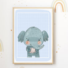 Laden Sie das Bild in den Galerie-Viewer, Süße Tiere 3er Set DIN A4 Kinderzimmer Wandbilder Babyzimmer Poster Dekoration Nilpferd Elefant Tiger