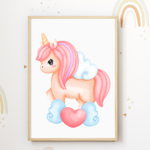 Laden Sie das Bild in den Galerie-Viewer, Einhorn Regenbogen 4er Set Kinderzimmer Bilder DIN A4 Poster Babyzimmer Wandbilder Dekoration
