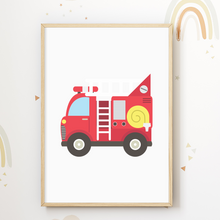 Laden Sie das Bild in den Galerie-Viewer, Krankenwagen Feuerwehr Polizei Taxi Autos 4er Set Kinderzimmer Bilder DIN A4 Poster Babyzimmer Wandbilder Dekoration