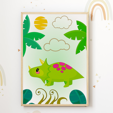 Laden Sie das Bild in den Galerie-Viewer, Niedliche Dinosaurier Bilder 3er Set DIN A4 Kinderzimmer Dino Wandbilder Babyzimmer Poster Dekoration