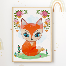 Laden Sie das Bild in den Galerie-Viewer, Niedliche Waldtiere Bilder 4er Set DIN A4 Kinderzimmer Wandbilder Babyzimmer Poster Dekoration - Reh Fuchs Bär Hase