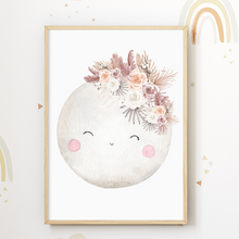 Laden Sie das Bild in den Galerie-Viewer, Mond Regenbogen Wolke Boho Bilder 3er Set DIN A4 Kinderzimmer Wandbilder Babyzimmer Poster Dekoration