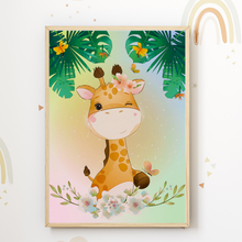 Laden Sie das Bild in den Galerie-Viewer, Süße Tiere Elefant Giraffe Tiger Bilder 3er Set DIN A4 Kinderzimmer Wandbilder Babyzimmer Poster Dekoration