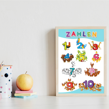 Laden Sie das Bild in den Galerie-Viewer, Kinderposter 6er Set Alphabet, Zahlen, Monate, Körper, Gefühle, Farben Lernposter Kinderzimmer Wandbilder ABC