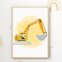 Laden Sie das Bild in den Galerie-Viewer, Baufahrzeuge Baustelle Walze Bagger Bilder 4er Set DIN A4 Kinderzimmer Wandbilder Babyzimmer Poster Dekoration
