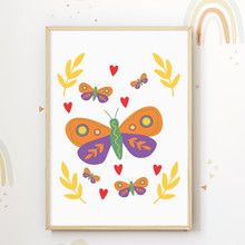Laden Sie das Bild in den Galerie-Viewer, Natur Regenbogen Schmetterling 4er Set Kinderzimmer Bilder DIN A4 Poster Babyzimmer Wandbilder Dekoration