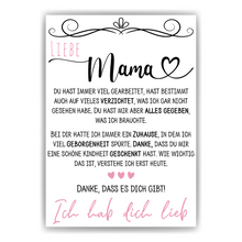 Laden Sie das Bild in den Galerie-Viewer, Liebe Mama Danke Poster Kunstdruck DIN A4 Danksagung Muttertag Geschenk Dankeschön Beste Mutter Wandbild Mama Geburtstag Weihnachten