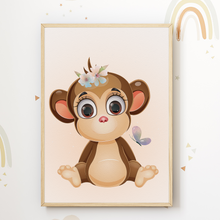 Laden Sie das Bild in den Galerie-Viewer, Giraffe Affe Zebra Elefant Safari Tiere Bilder 4er Set DIN A4 Kinderzimmer Wandbilder Babyzimmer Poster Dekoration