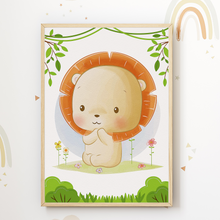Laden Sie das Bild in den Galerie-Viewer, Elefant Löwe Tiger Affe Safari Tiere Bilder 4er Set DIN A4 Kinderzimmer Wandbilder Babyzimmer Poster Dekoration
