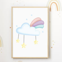 Laden Sie das Bild in den Galerie-Viewer, Einhorn Regenbogen Wolke 3er Set Kinderzimmer Bilder DIN A4 Poster Babyzimmer Wandbilder Dekoration