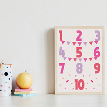 Laden Sie das Bild in den Galerie-Viewer, ABC Zahlen Kinderposter 3er Set Lernposter Alphabet | Mädchen Kinderzimmer Wandbilder Kindergarten Grundschule Lernhilfe für Kinder