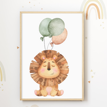 Laden Sie das Bild in den Galerie-Viewer, Tiere Luftballon Bilder 4er Set DIN A4 Kinderzimmer Poster Babyzimmer Wandbilder Dekoration - Affe Löwe Koala Giraffe