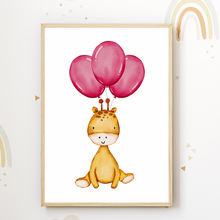 Laden Sie das Bild in den Galerie-Viewer, Safari Tiere Elefant Giraffe Löwe Luftballon 3er Set Kinderzimmer Bilder DIN A4 Wandbilder Deko Babyzimmer Poster