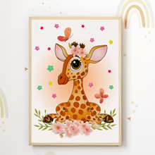 Laden Sie das Bild in den Galerie-Viewer, Niedliche Tiere Bilder 4er Set DIN A4 Kinderzimmer Wandbilder Babyzimmer Poster Dekoration - Koala Giraffe Elefant Tiger