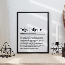 Laden Sie das Bild in den Galerie-Viewer, Ingenieur Poster Definition Kunstdruck Wandbild Geschenk