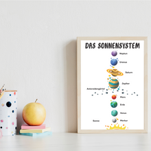Laden Sie das Bild in den Galerie-Viewer, 3er Set Lernposter Kontinente Sonnensystem Mondphase Kinderposter | Kinderzimmer Wandbilder Einschulung Kindergarten Grundschule Lernhilfe für Kinder