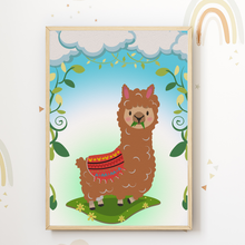 Laden Sie das Bild in den Galerie-Viewer, Sonne Lama Alpaka Kaktus Bilder 3er Set DIN A4 Kinderzimmer Wandbilder Babyzimmer Poster Dekoration