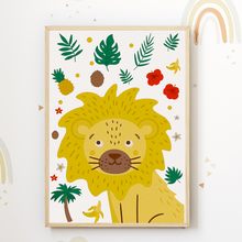 Laden Sie das Bild in den Galerie-Viewer, Dschungel Safari Tiere Bilder 3er Set DIN A4 Kinderzimmer Wandbilder Babyzimmer Poster Dekoration - Affe Löwe Giraffe