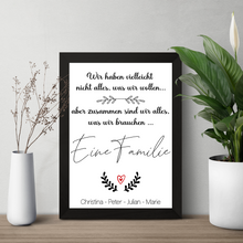 Laden Sie das Bild in den Galerie-Viewer, Familie Poster personalisierbar DIN A4 Kunstdruck Eltern Geschenk Mama Papa Kinder