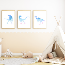 Laden Sie das Bild in den Galerie-Viewer, T-Rex Dinosaurier Bilder 3er Set DIN A4 Kinderzimmer Dino Poster Babyzimmer Wandbilder Dekoration