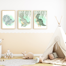 Laden Sie das Bild in den Galerie-Viewer, Niedliche Dinosaurier Bilder 3er Set DIN A4 Kinderzimmer Dino Wandbilder Babyzimmer Poster Dekoration