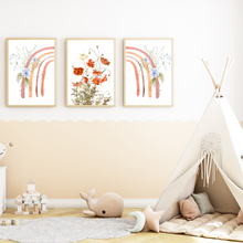 Laden Sie das Bild in den Galerie-Viewer, Regenbogen Blumen Bilder 3er Set DIN A4 Kinderzimmer Wandbilder Babyzimmer Poster Dekoration