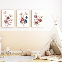 Laden Sie das Bild in den Galerie-Viewer, Natur Schmetterling Blumen 3er Set Kinderzimmer Bilder DIN A4 Wandbilder Deko Babyzimmer Poster