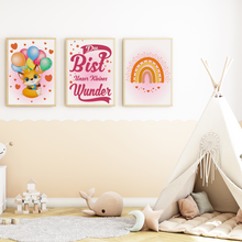 Laden Sie das Bild in den Galerie-Viewer, Du bist unser kleines Wunder Bilder 3er Set DIN A4 Kinderzimmer Wandbilder Babyzimmer Poster Dekoration Fuchs Regenbogen Luftballon