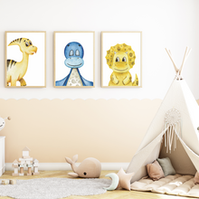 Laden Sie das Bild in den Galerie-Viewer, Dinosaurier 3er Set Kinderzimmer Bilder Dino DIN A4 Wandbilder Deko Babyzimmer Poster