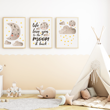 Laden Sie das Bild in den Galerie-Viewer, We love you - Mond 3er Set Kinderzimmer Bilder DIN A4 Wandbilder Deko Babyzimmer Poster